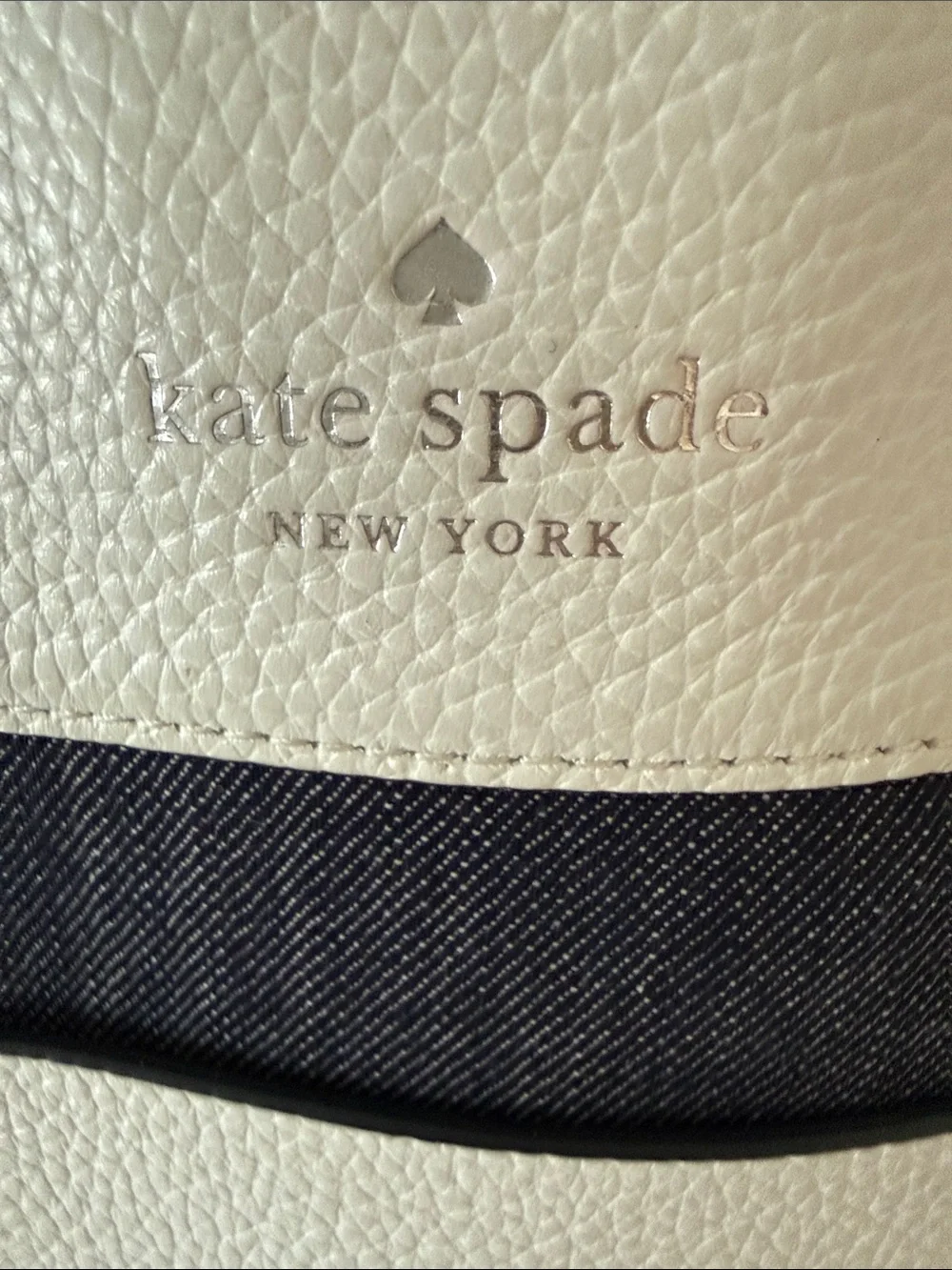 kate spade Two-Tone Blue Denim and White Leather Bucket Bag